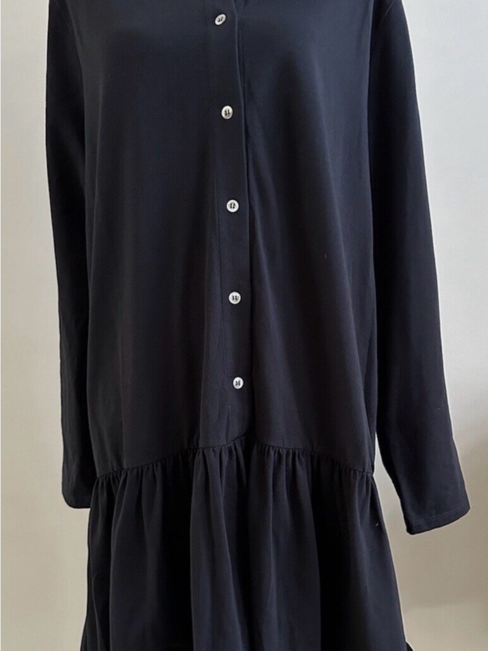 Button-Front Black Ruffle Hem Mini Dress - Picture 2 of 4